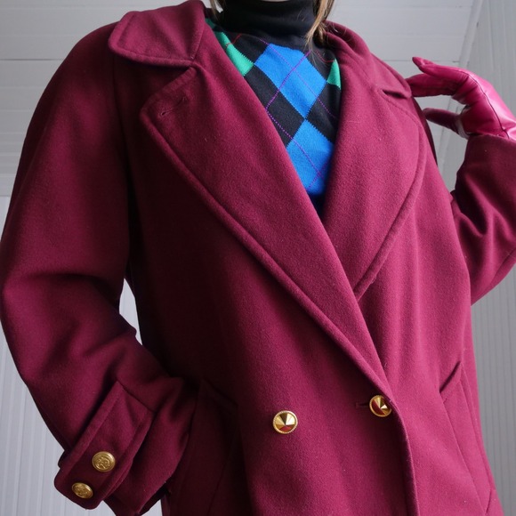 true vintage Jackets & Blazers - 1980s International Scene burgundy wool‎ longline overcoat
